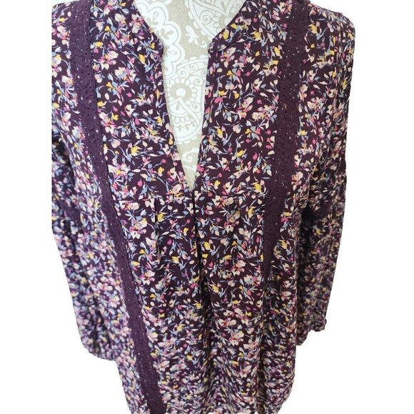 Sears Top Simply Styled Purple Floral Lace Long Sleeve Peasant Women's Medium - Picture 2 of 8